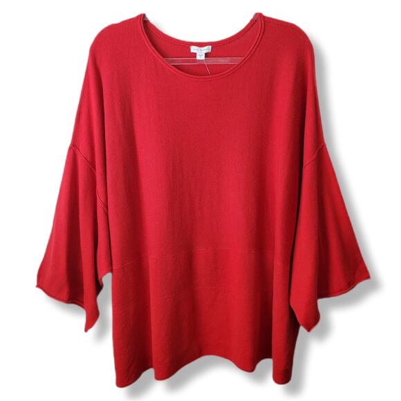 J Jill Red Boxy Cotton Cashmere Sweater Jumper XL Minimalist Modern Holiday Cozy - Picture 9 of 10